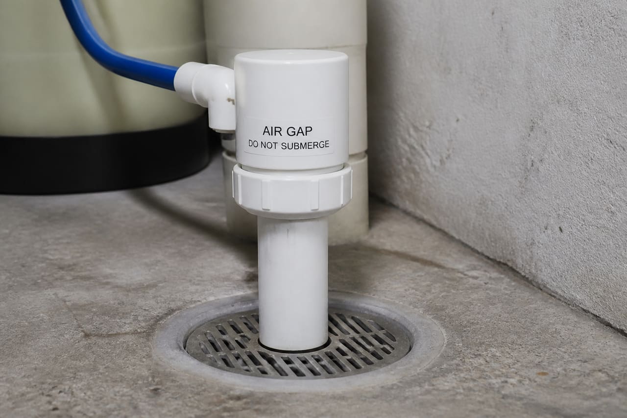Water Softener Floor Drain with Installed Air Gap