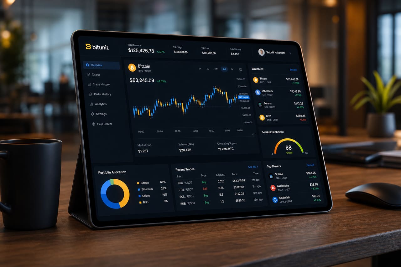 Modern Cryptocurrency Dashboard Interface on a Sleek Tablet