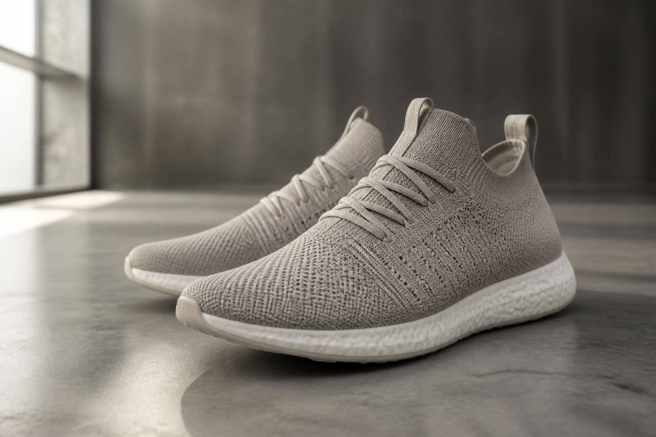 Modern Athletic Sneakers with Boost Sole on Concrete Surface