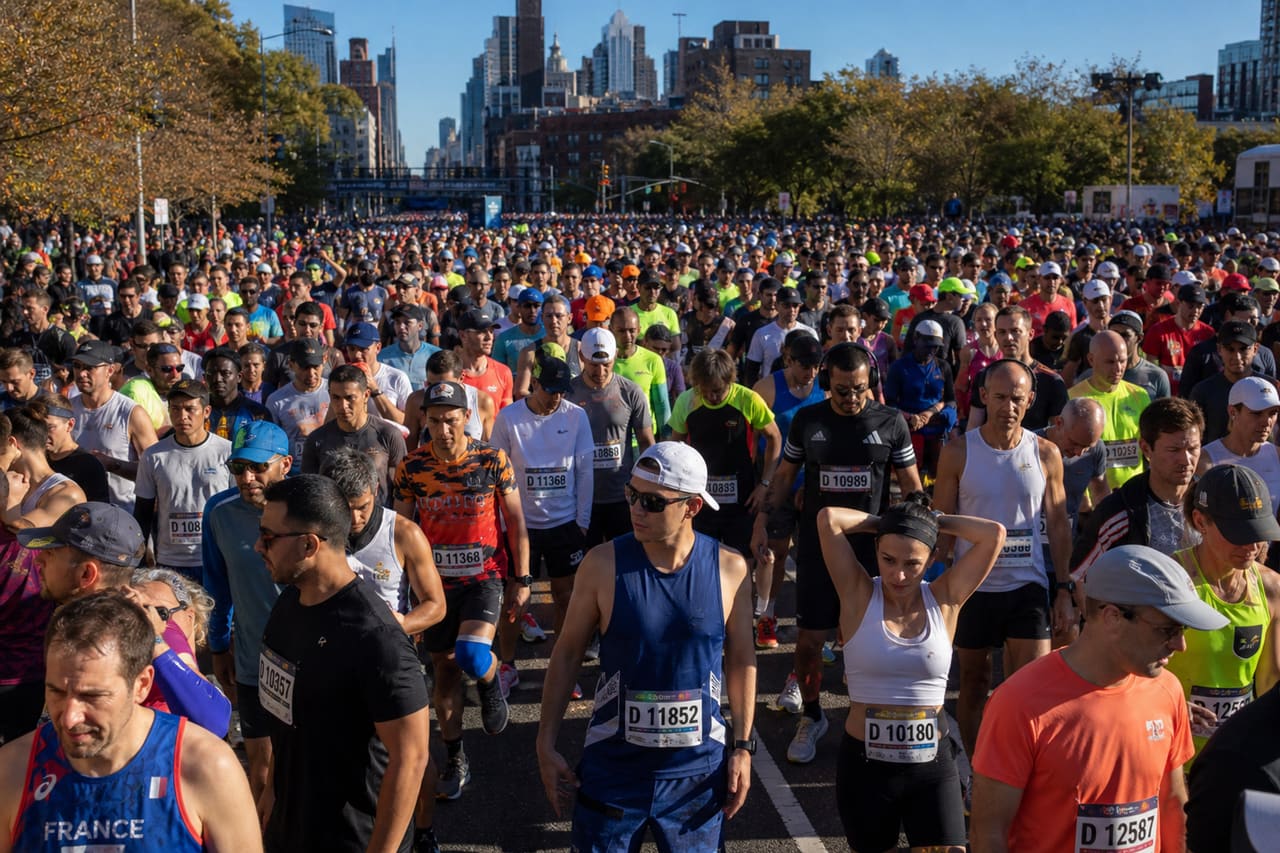 Crowd of Runners at the Nyc Marathon Start Line