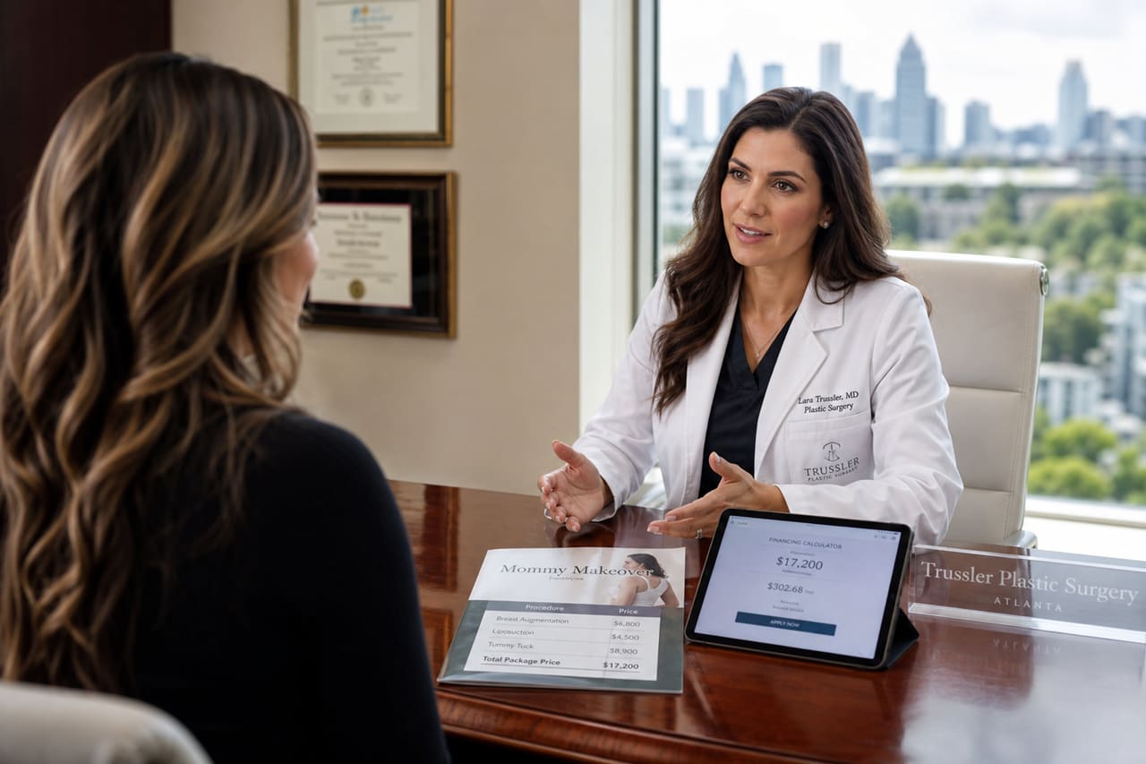 Patient Consulting with Surgeon Regarding Mommy Makeover Costs