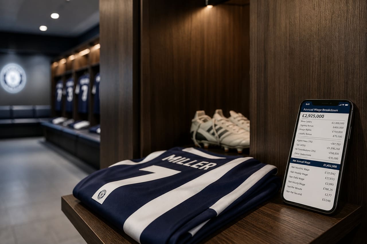 Professional Football Jersey and Financial Data in Locker Room