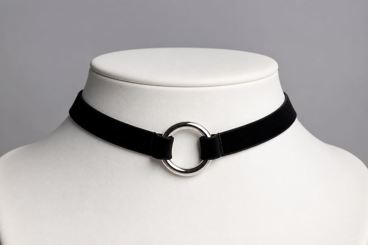 Elegant Black Velvet Choker with Silver Ring Pendant