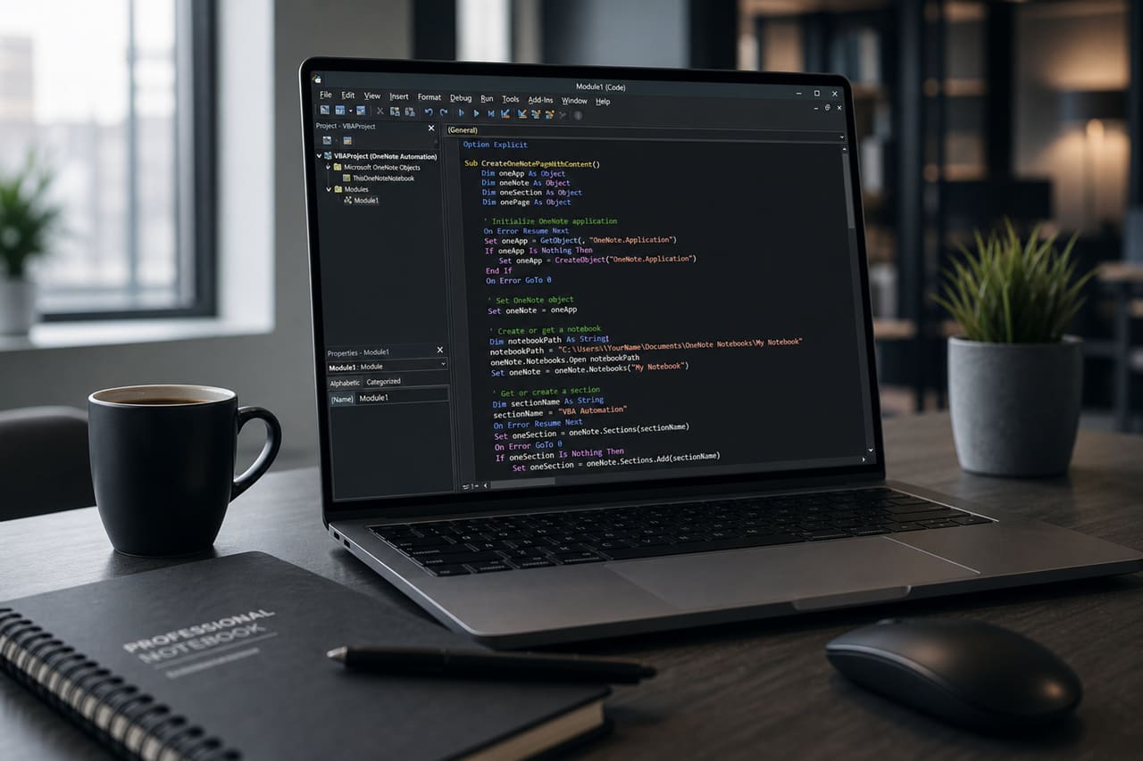 Developer Writing Vba Macros for Onenote on a Laptop