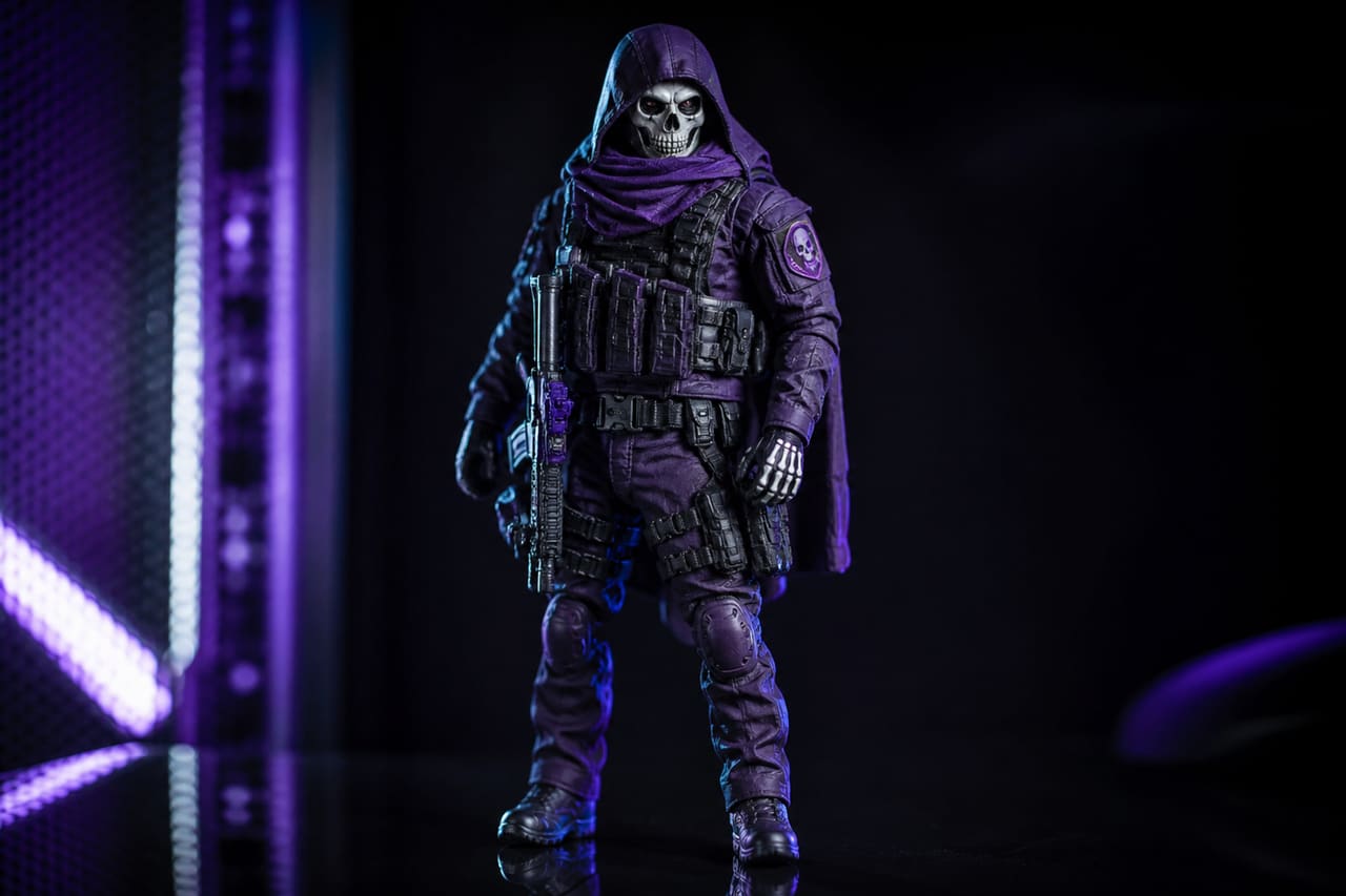 Collectible Skeleton Warrior Figure in Purple Tactical Armor