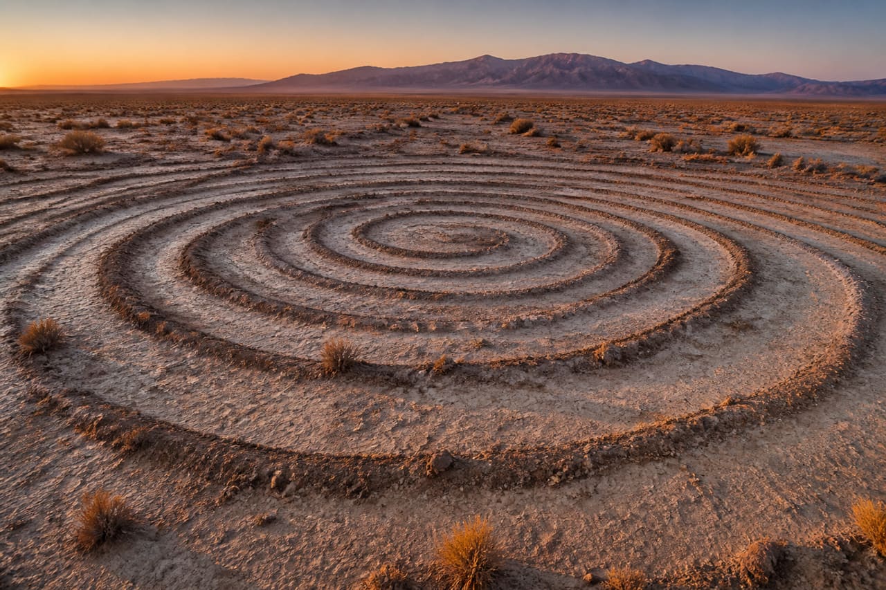 Geometric Concentric Circles Carved Into Nevada Desert Floor