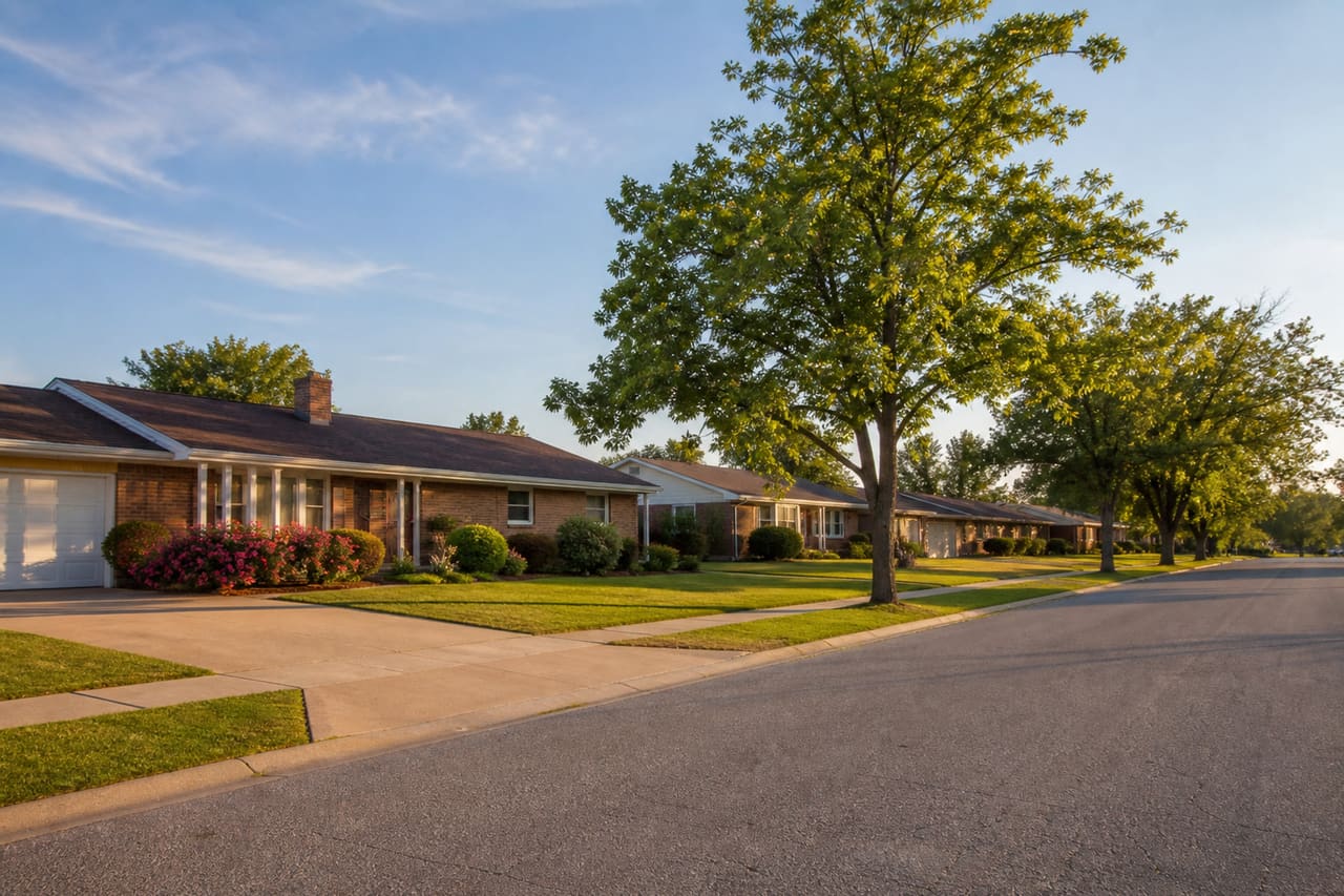 Suburban Residential Street with Ranch Homes in Madison Tennessee
