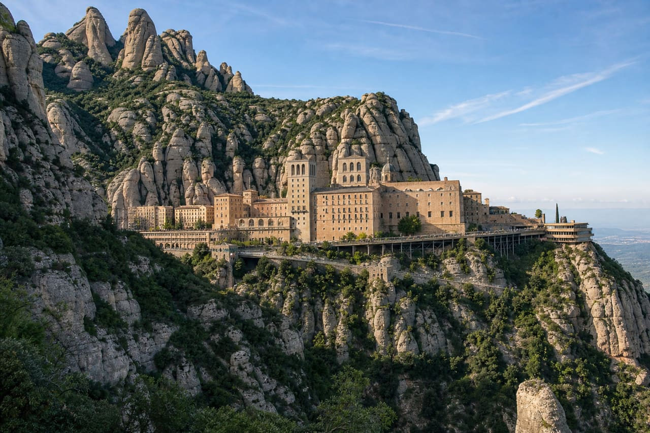Benedictine Monastery of Montserrat Perched on Jagged Mountain Peaks