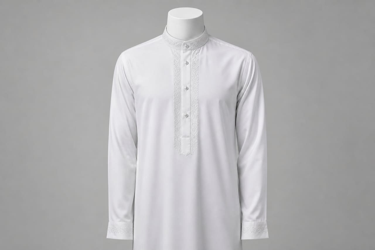 Premium White Jubah Al Haramain on Minimalist Mannequin