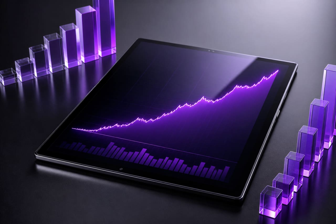 Digital Financial Chart Showing Upward Purple Revenue Trend