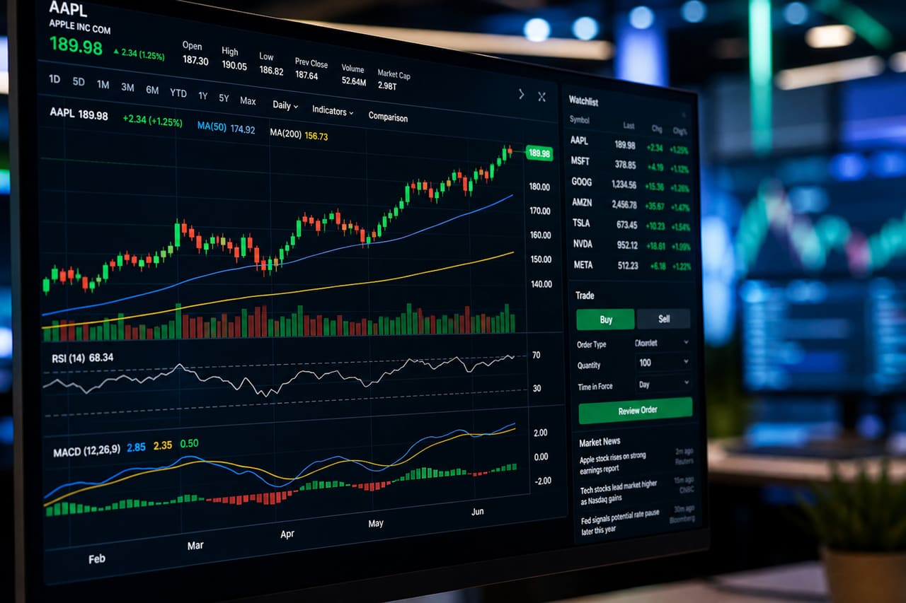 Financial Stock Market Candlestick Chart Displayed on a Trading Screen