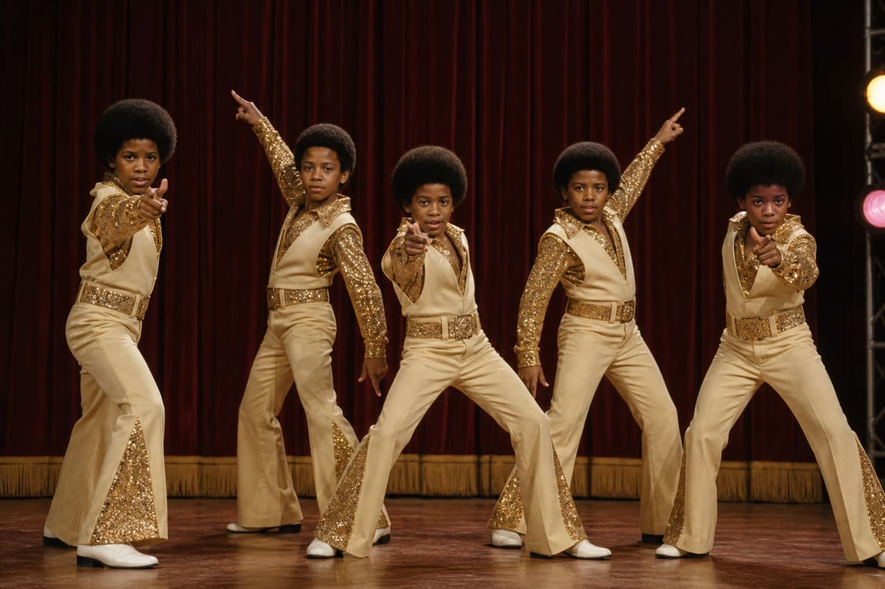 Young Boys in Coordinating Retro 1970s Motown Stage Costumes