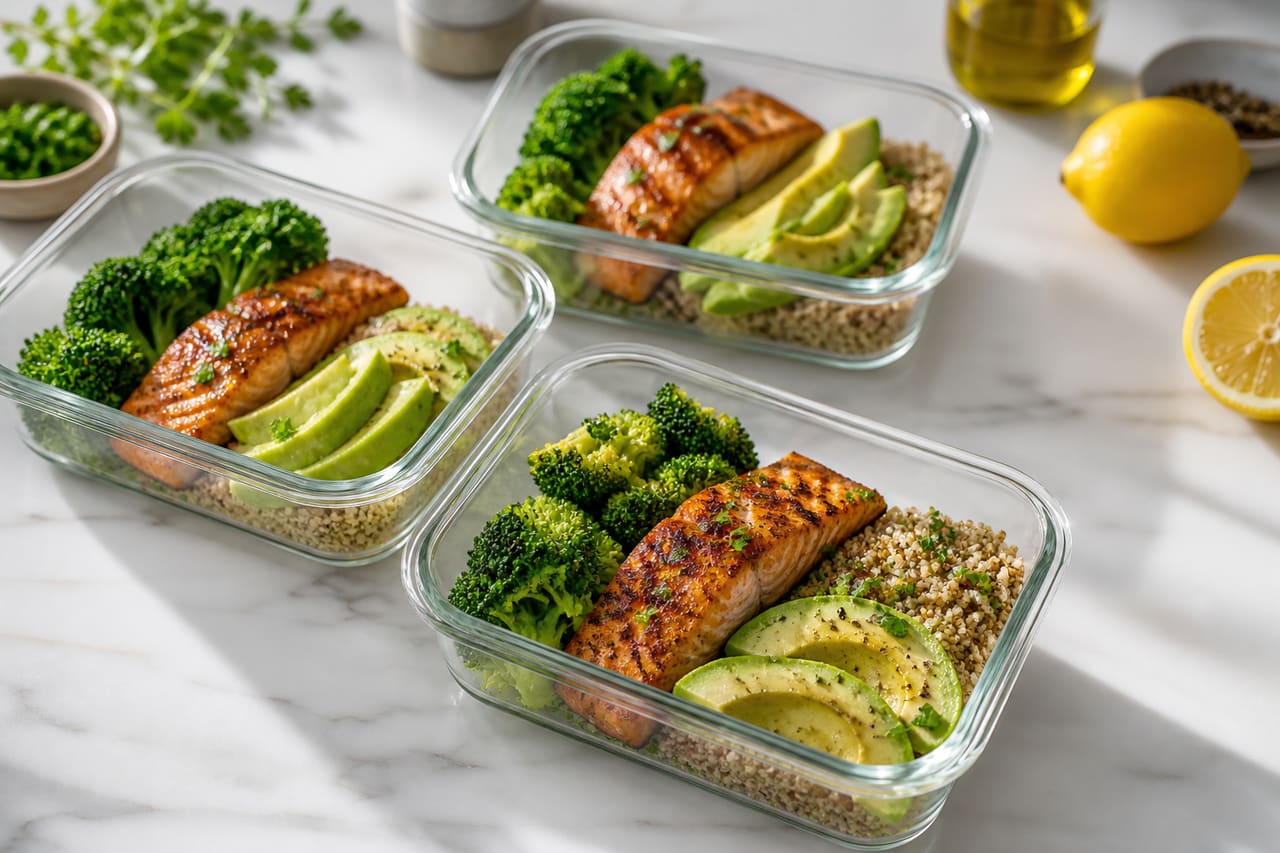 Healthy Meal Prep Containers with Balanced Nutrition in Modern Kitchen