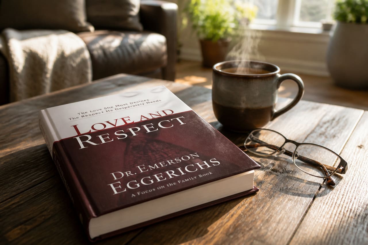 Love and Respect Book on Wooden Table with Coffee