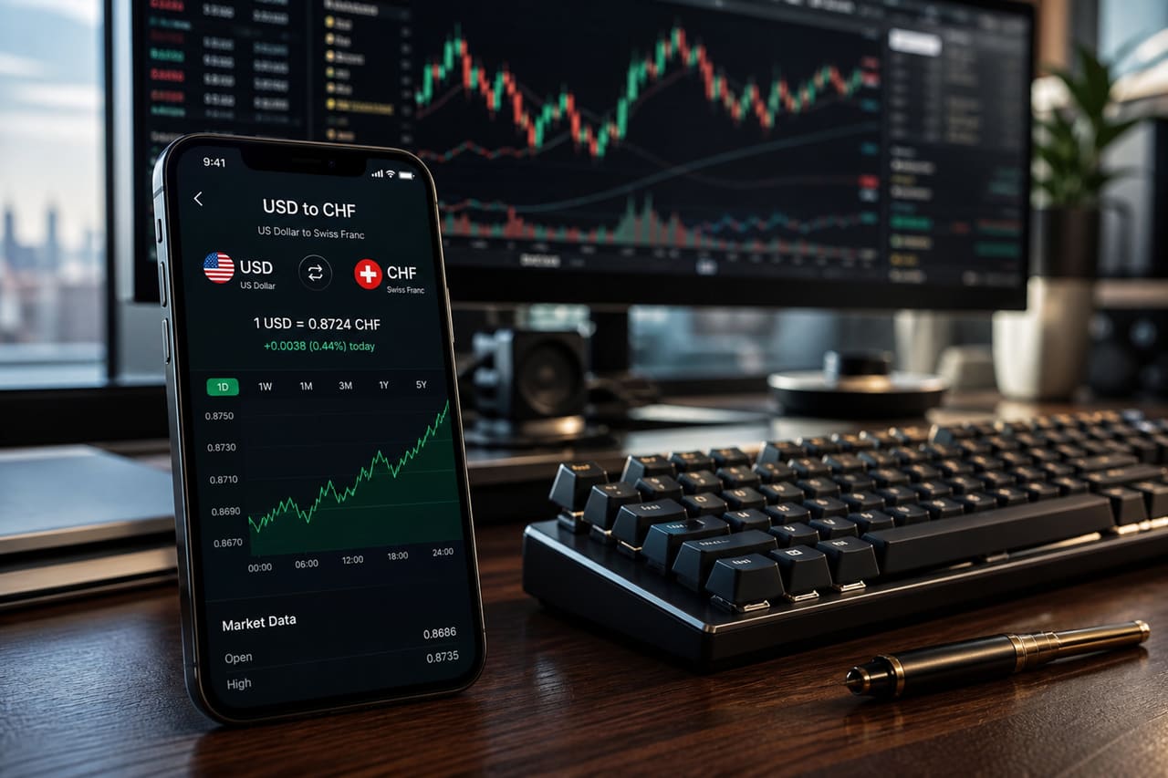 Currency Conversion App Showing Exchange Rate Usd to Chf