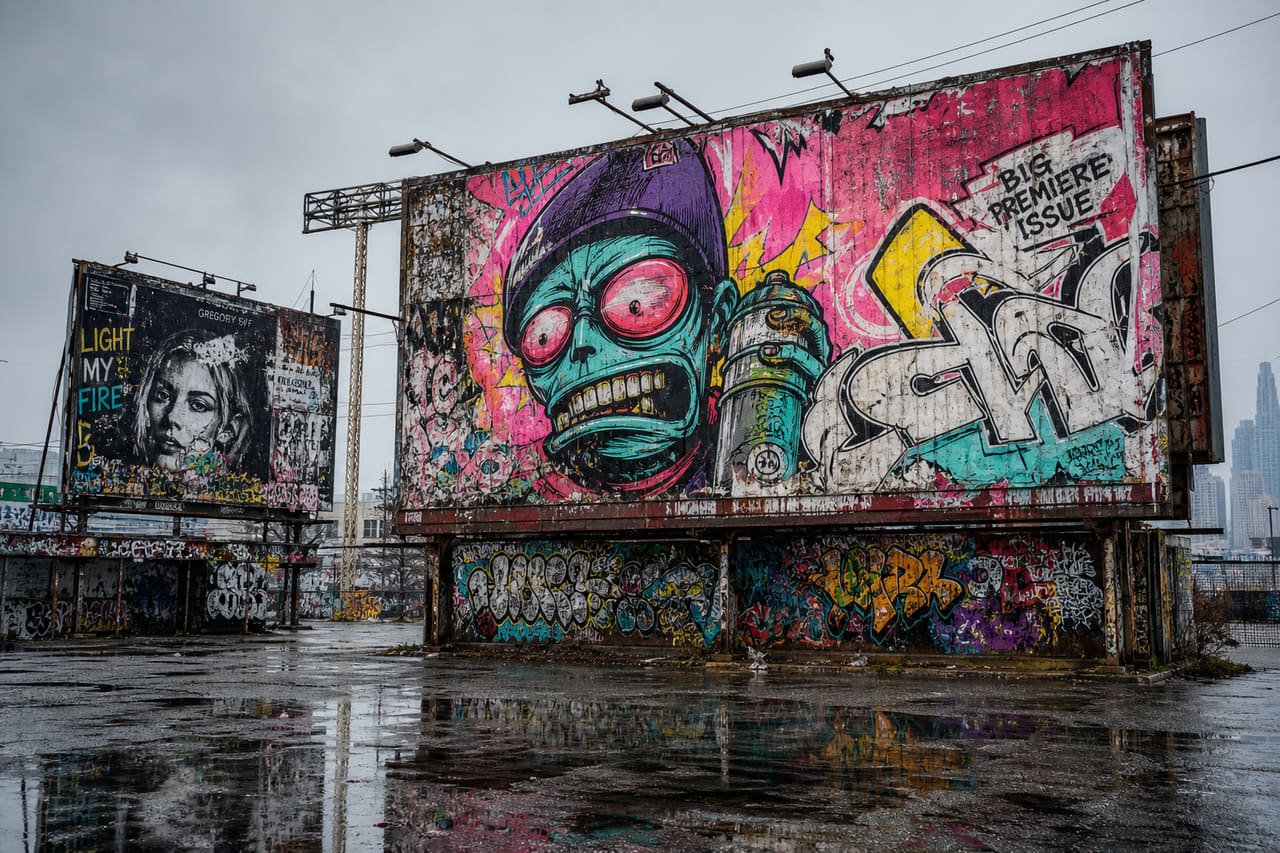 Urban Billboards Covered in Colorful Street Art Graffiti