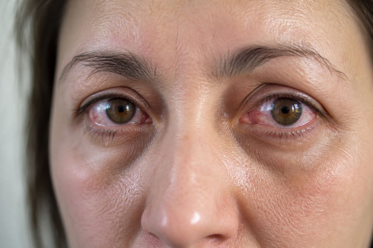 Close-Up of Inflamed Eyes Showing Sjogren's Syndrome Symptoms