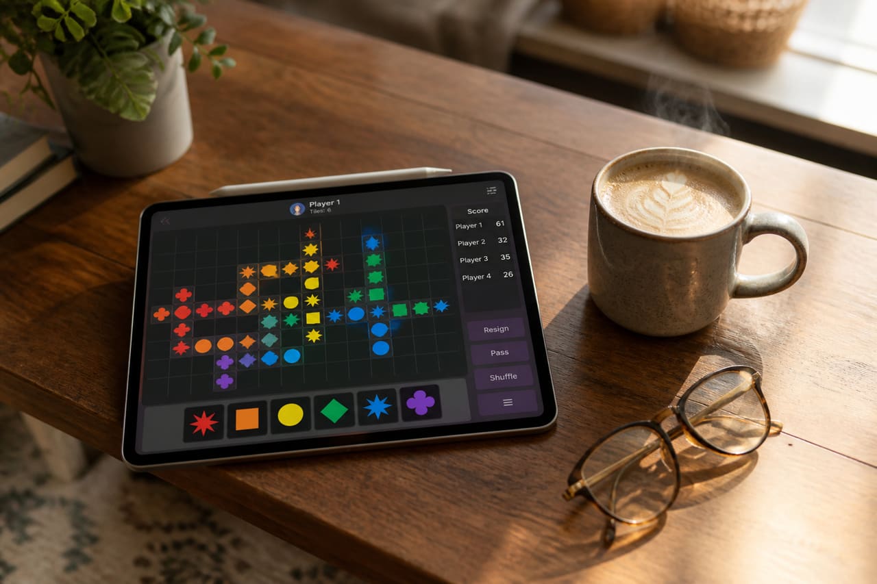 Digital Tile Matching Game Displayed on Tablet