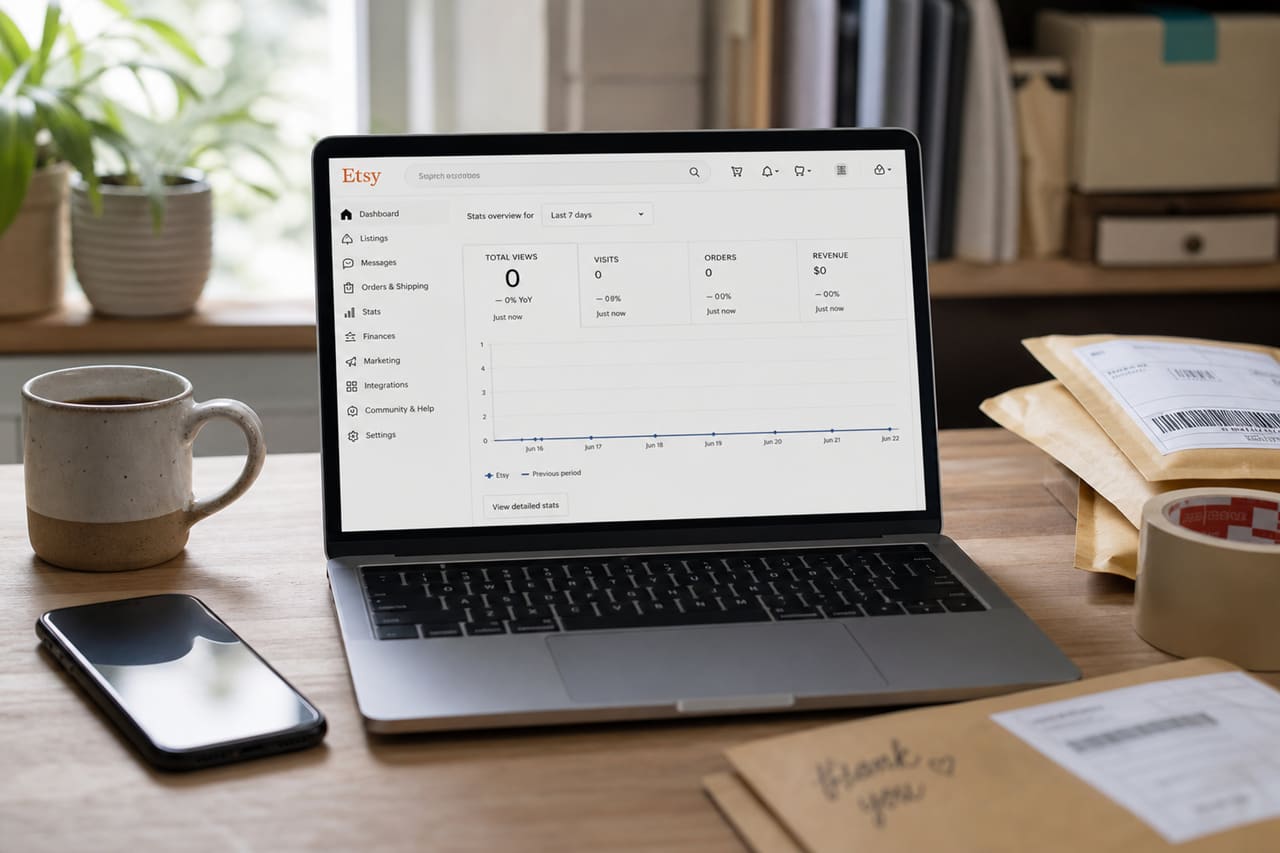 Laptop Displaying Low Traffic Analytics on an E-Commerce Dashboard