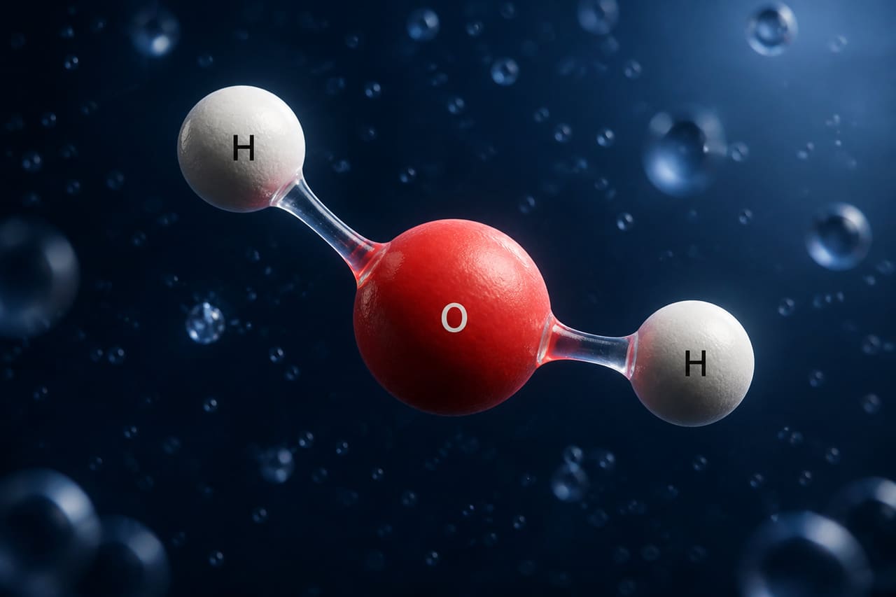 3D Model of a Water Molecule Showing Atomic Structure