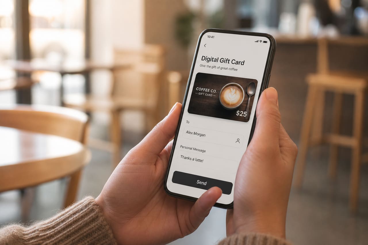 Person Sending a Digital Gift Card via Smartphone