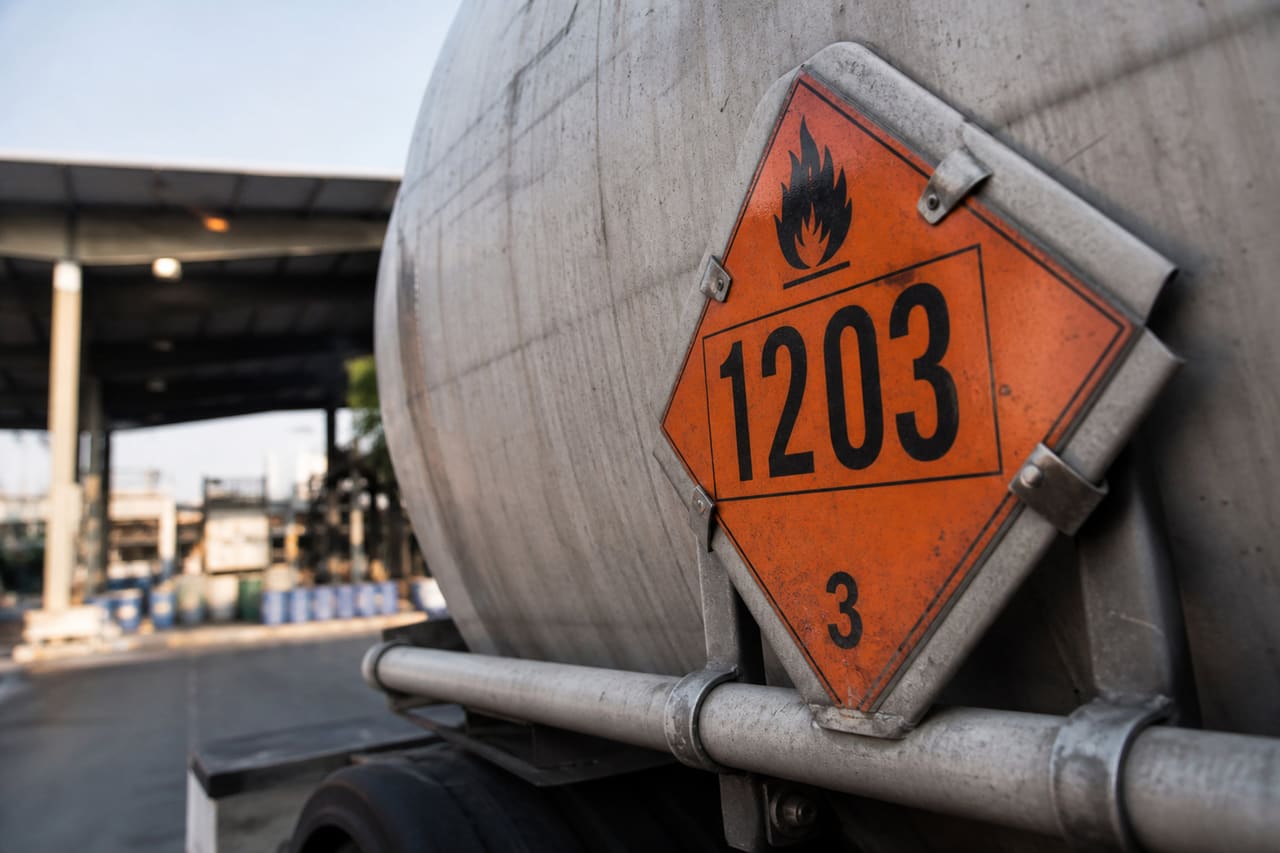Hazardous Material Number Placard on Industrial Transport Tanker
