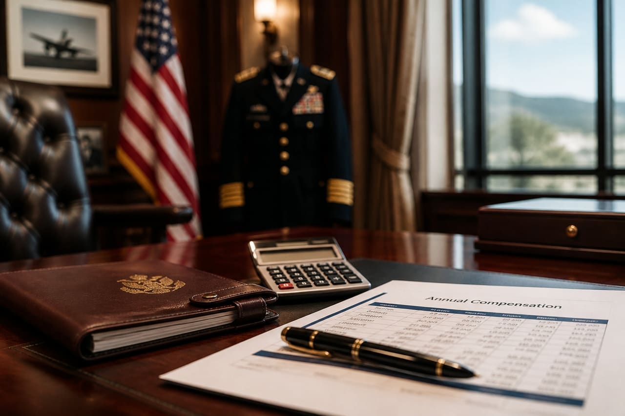 Financial Documents and Stationery on a Military Officer Desk