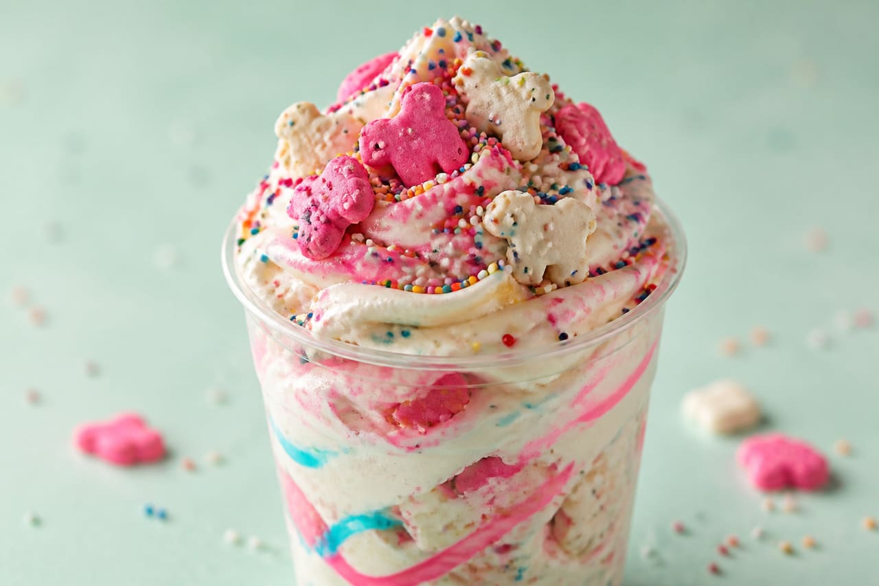 Frosted Animal Cookie Blizzard with Rainbow Sprinkles in a Cup