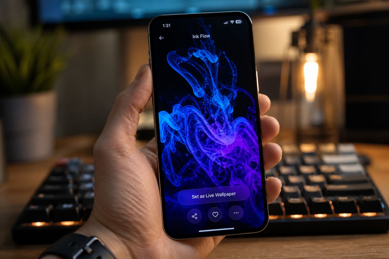 Person Setting Up a Live Wallpaper on a Smartphone