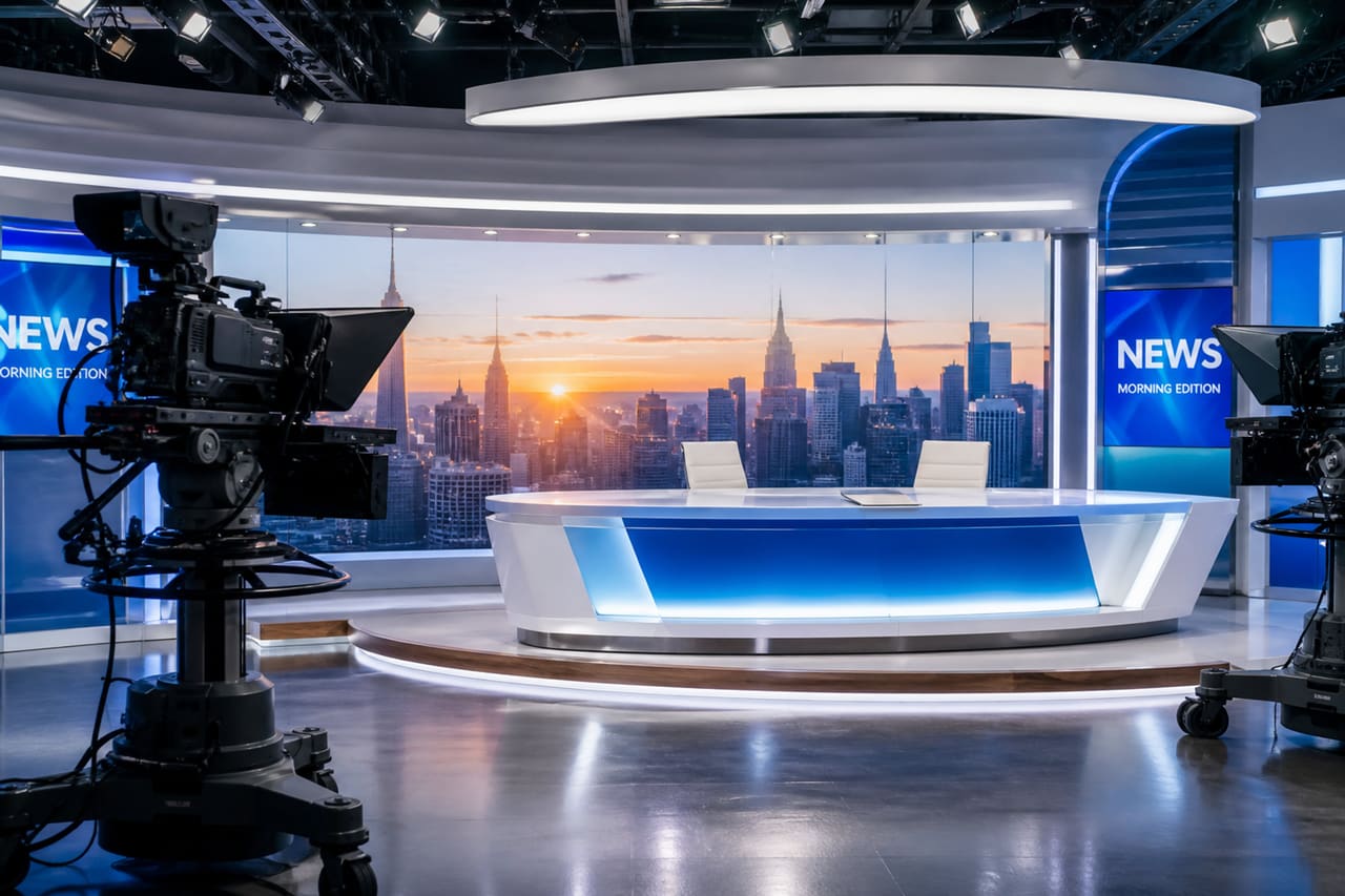 Empty Professional Morning News Television Studio Set