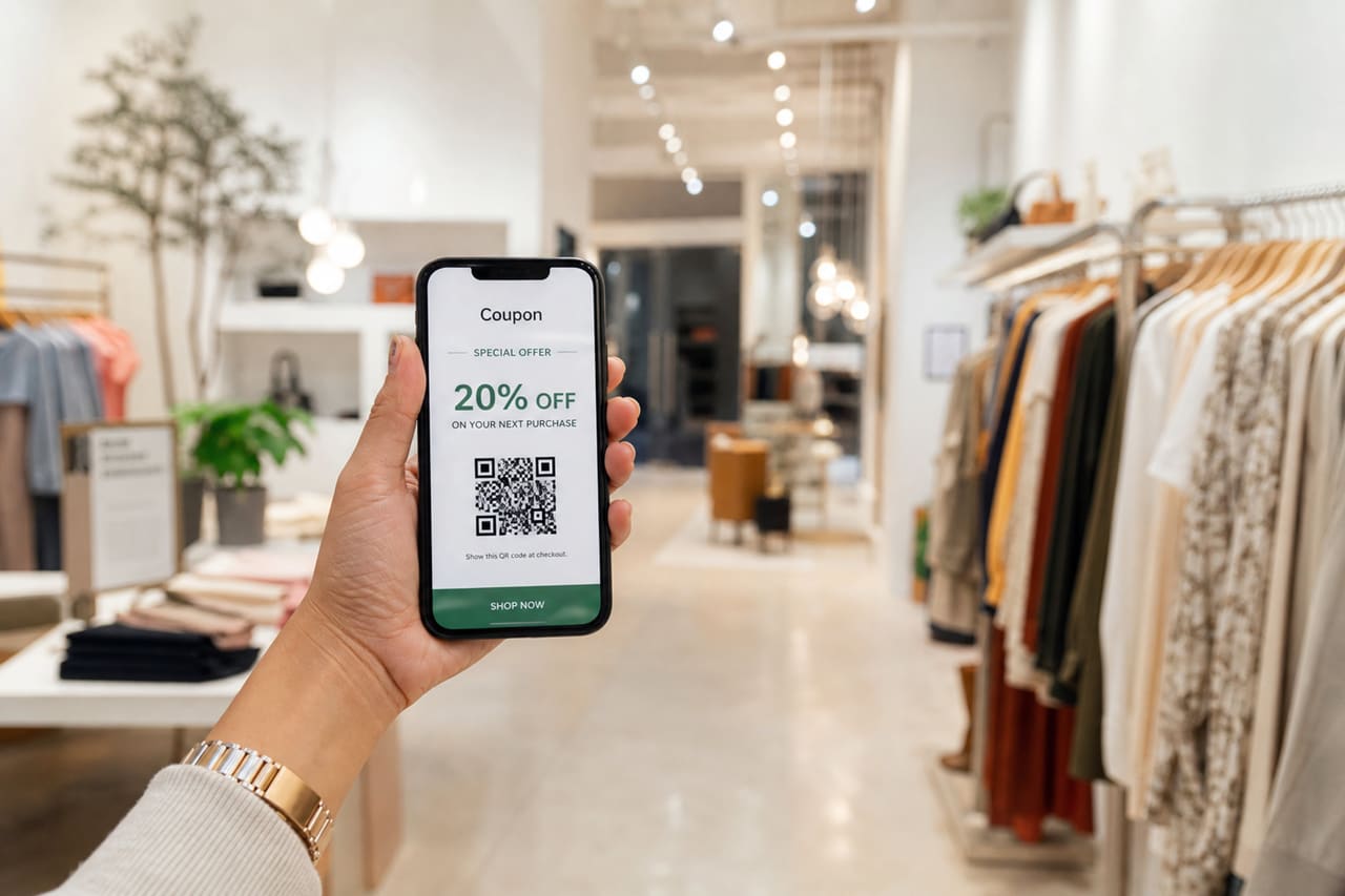 Woman Using Digital Voucher Inside a Fashion Boutique