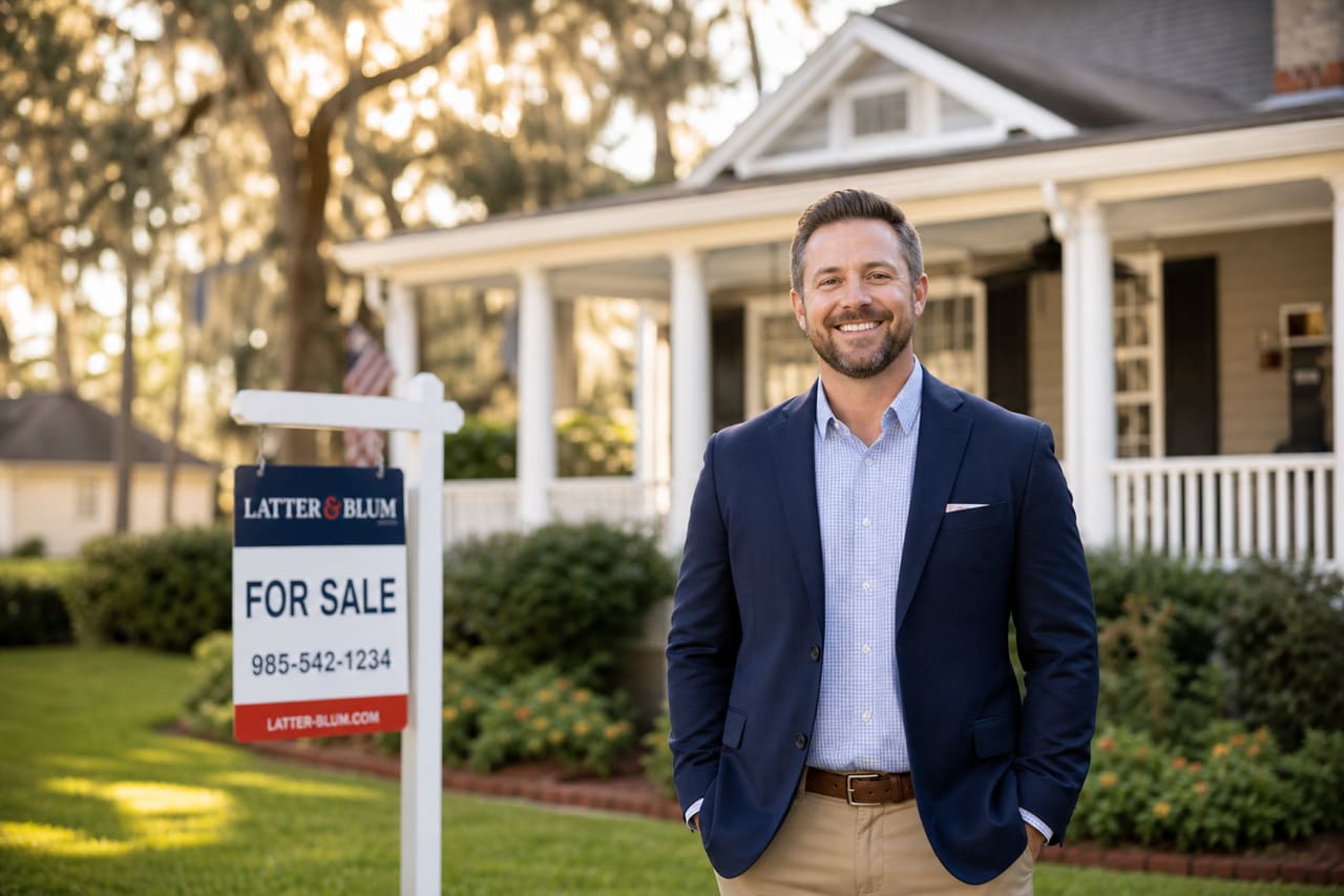 Real Estate Agent Standing Before Residential Home in Hammond La