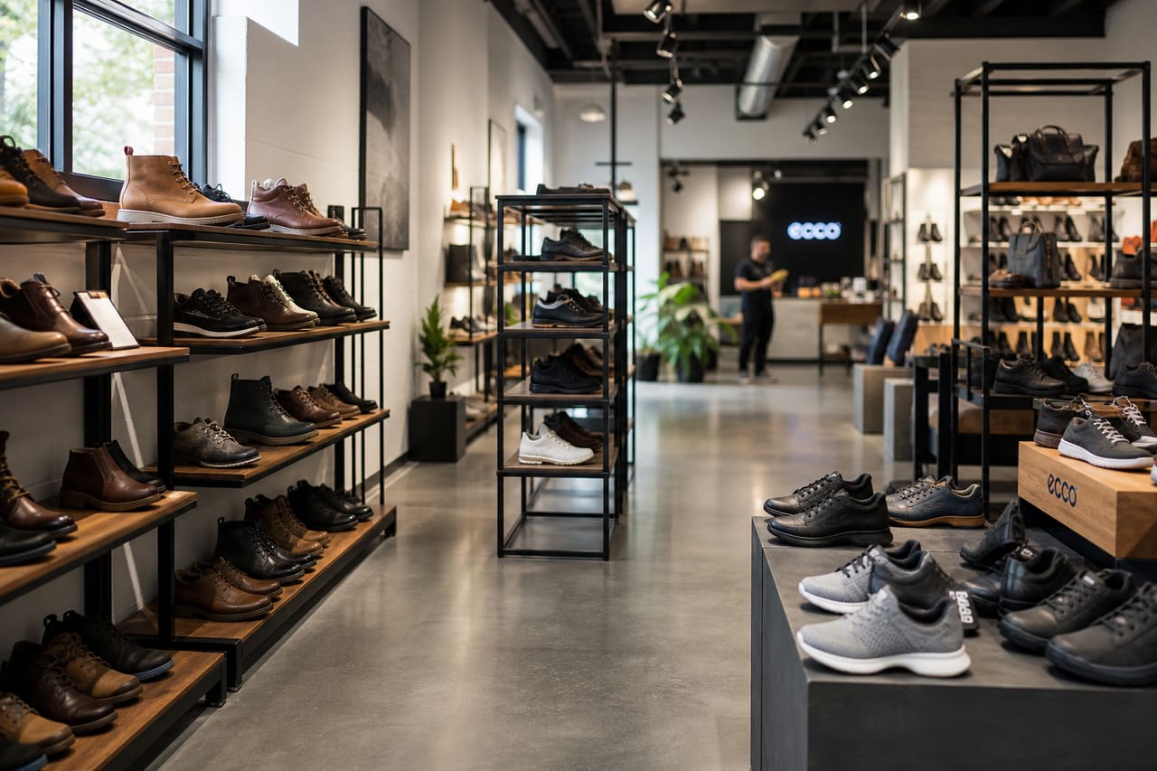 Modern Shoe Store Interior with Footwear Displays