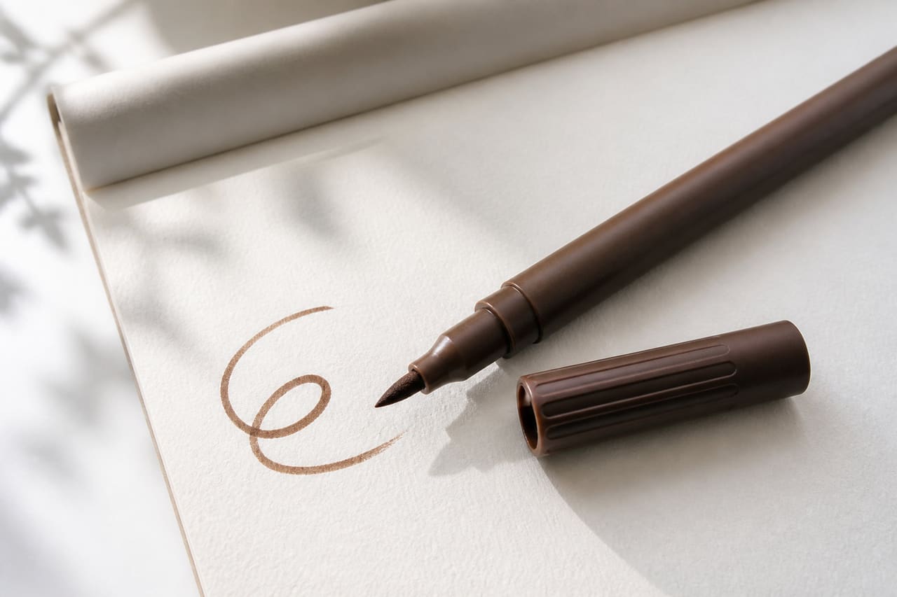 Brown Flair Pen Resting on Textured Sketch Paper