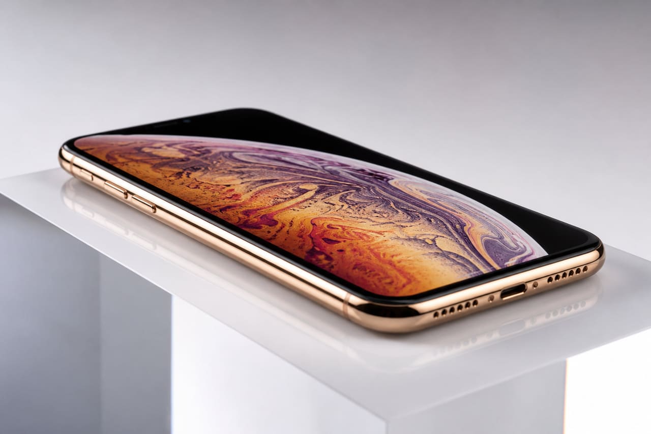 Gold Iphone Xs Max on Reflective White Surface