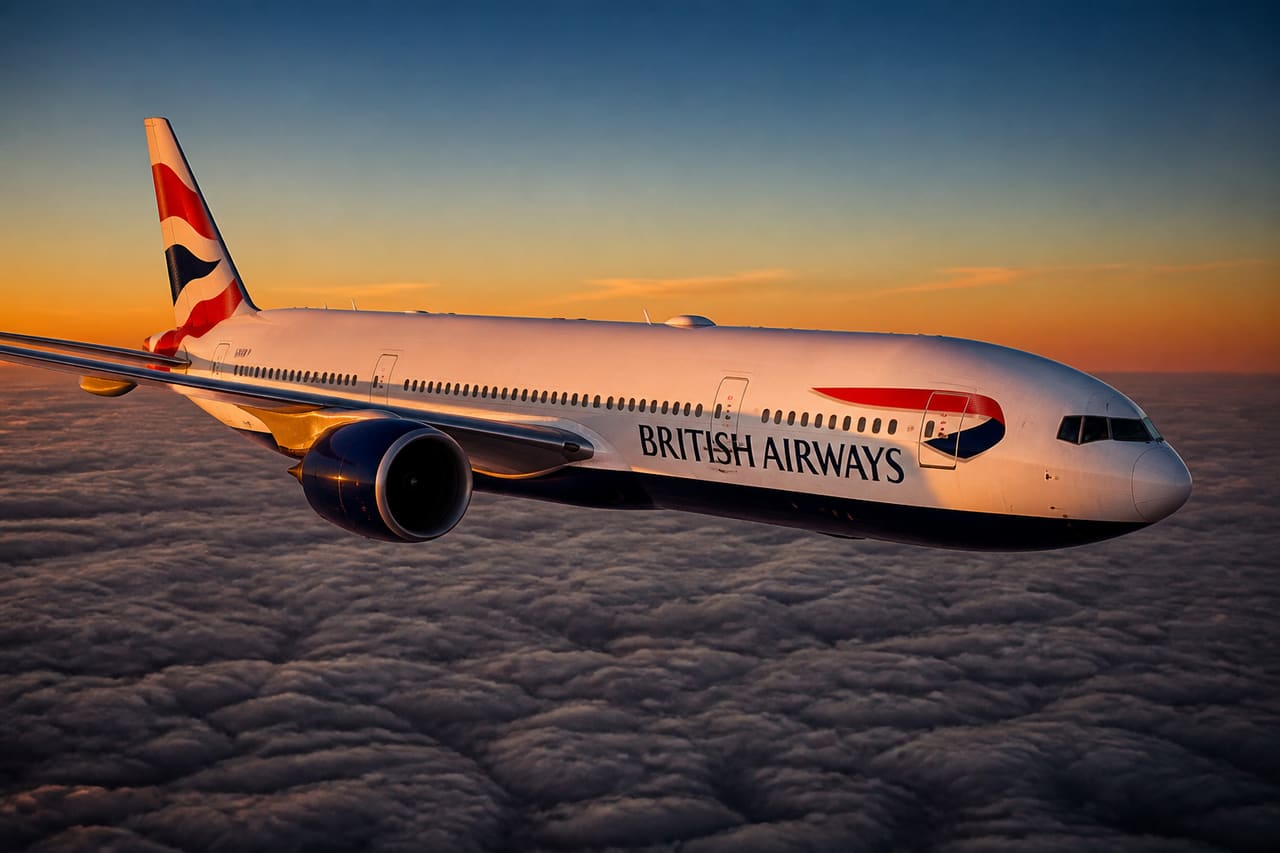 Commercial Airplane Flying Above Clouds During Golden Hour
