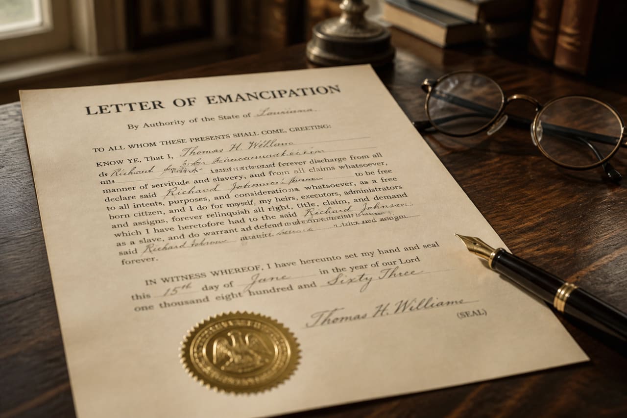 Official Letter of Emancipation on a Wooden Desk
