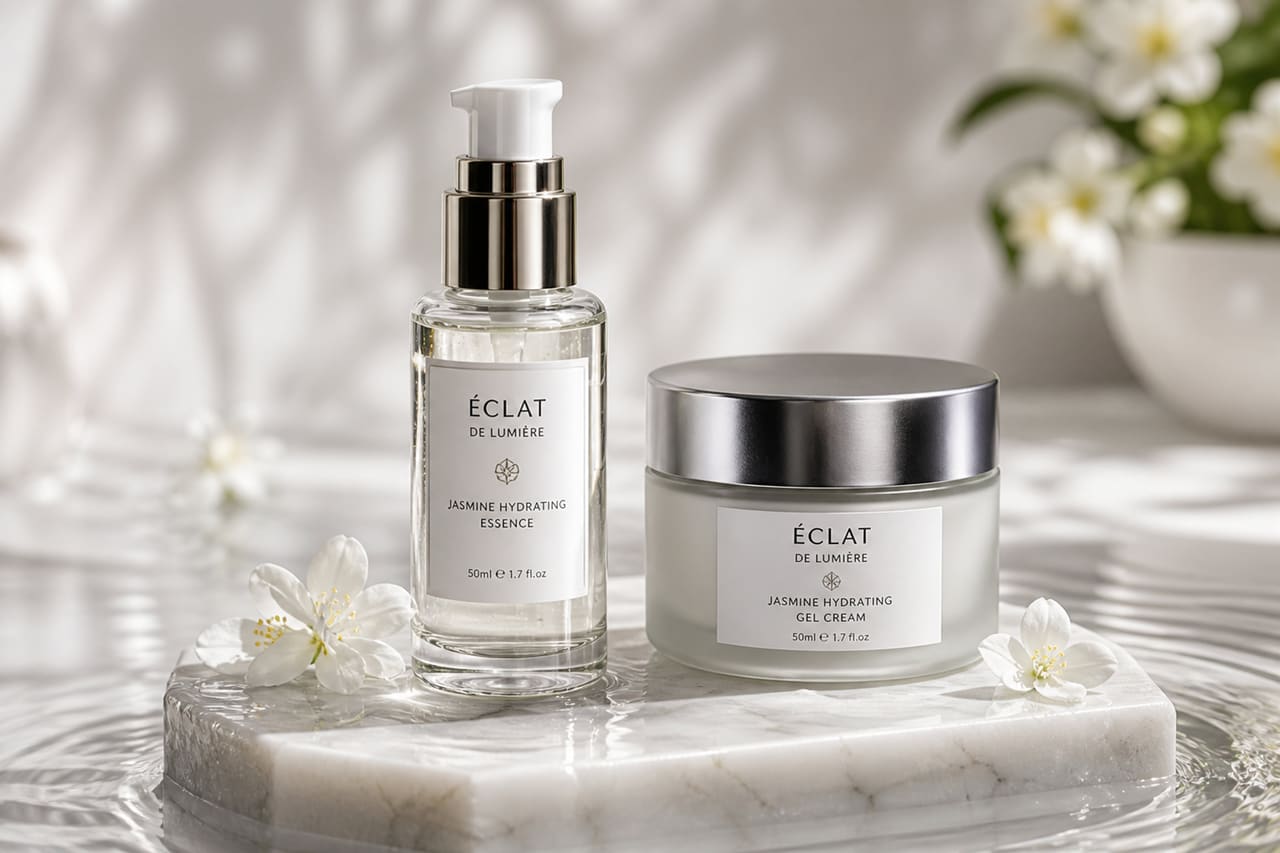Luxury Skincare Set on White Marble Surface