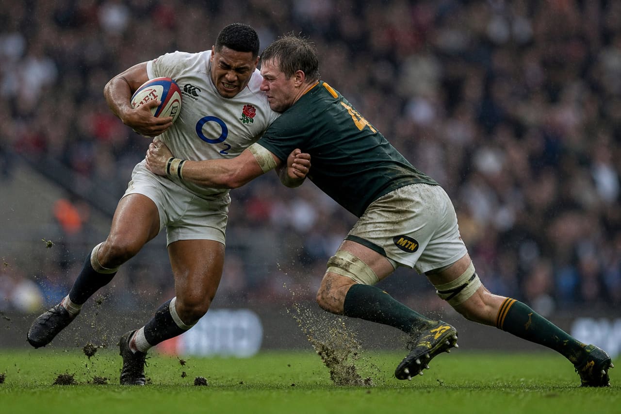 Professional Rugby Players Tackling During Autumn Internationals