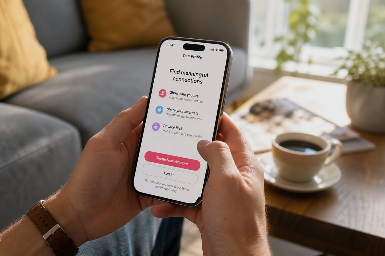 Person Setting Up a New Dating App Profile on a Smartphone