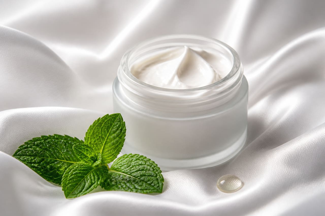 Luxury Hair Cream Jar with Silk Fabric and Botanical Ingredients