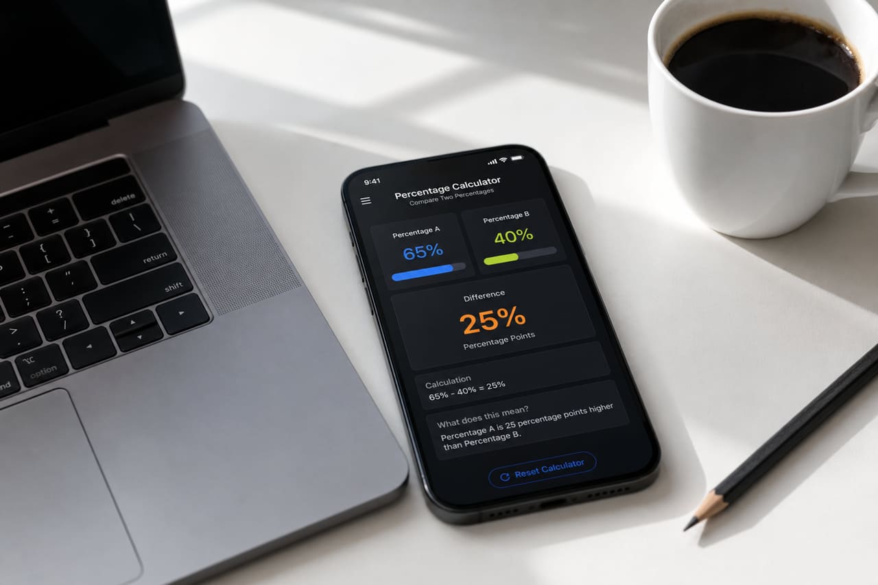 Comparing Percentages Calculator App on Smartphone and Laptop