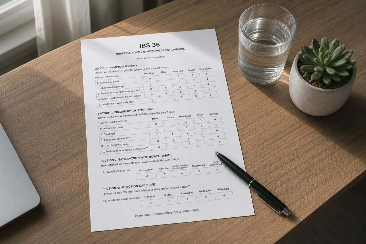Medical Ibs 36 Questionnaire and Pen on Wooden Desk