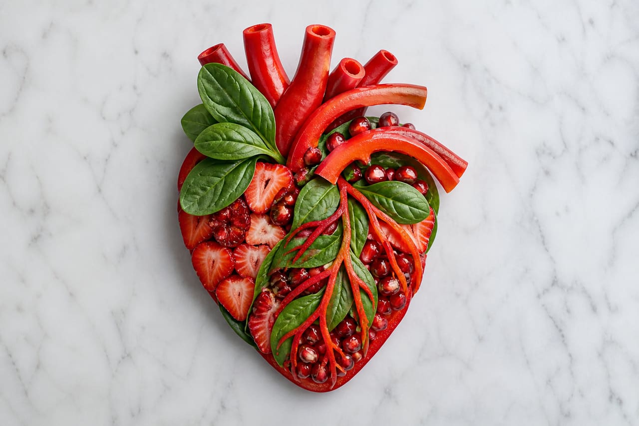 Anatomical Heart Made of Fresh Vegetables and Fruits