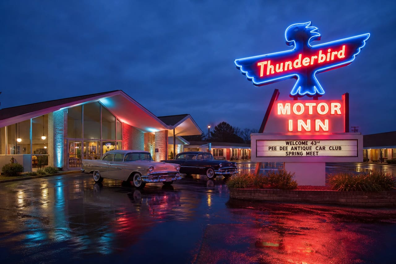 Vintage Neon Sign of Thunderbird Motor Inn in Florence Sc