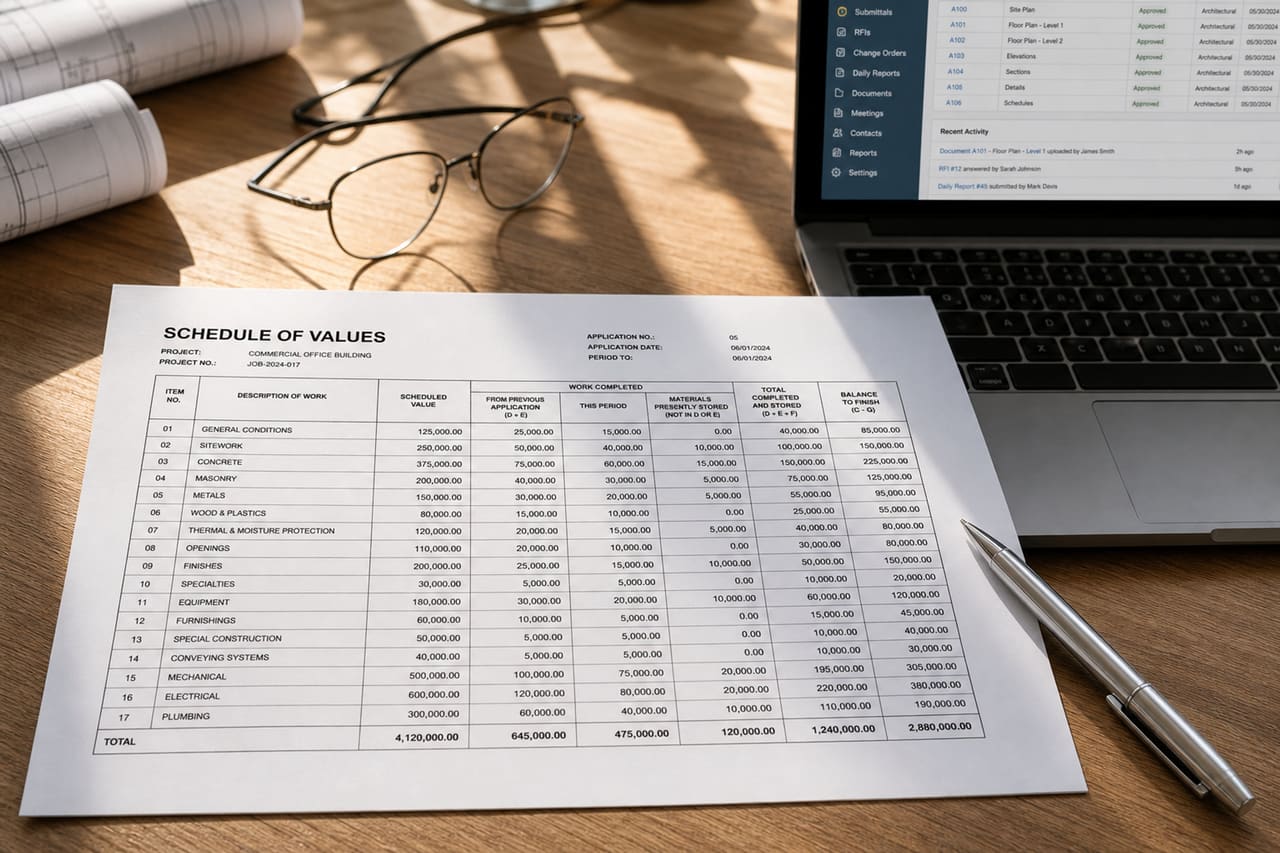 Aia Schedule of Values Document on an Architect's Desk