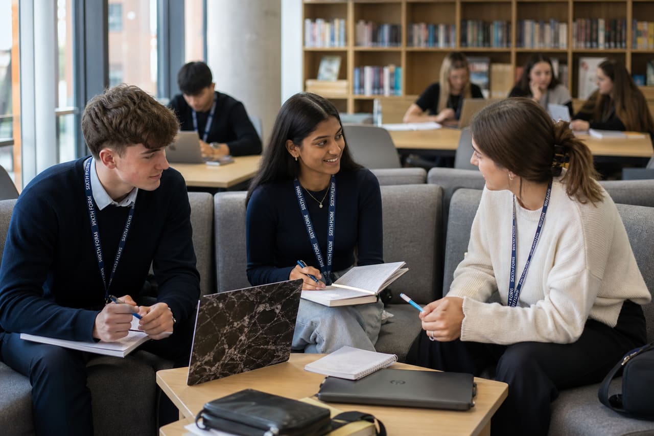 Students Studying in a Modern Sixth Form Common Room