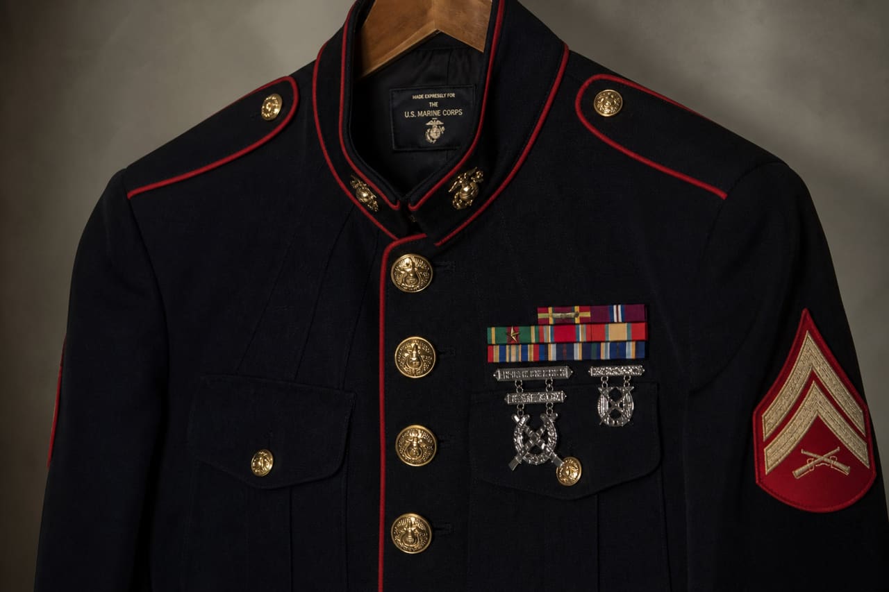 Usmc Dress Blue Uniform Jacket with 7011 Mos Decorations