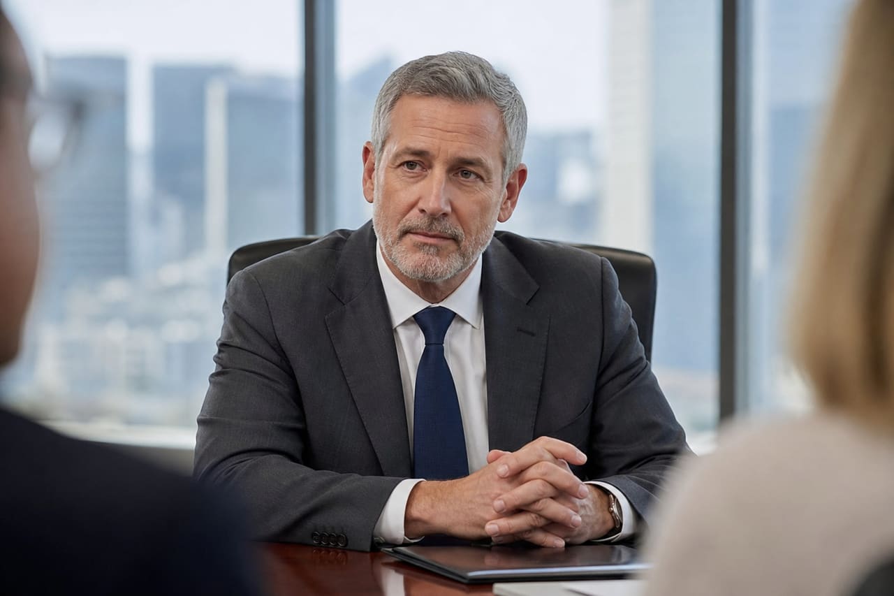 Professional Mediator Leading a Negotiation in a Corporate Office