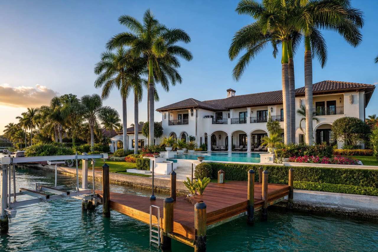 Luxury Waterfront Villa with Palm Trees in Naples Florida